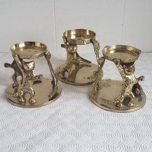 Cute Vintage Playful Kittens Brass Candle holders- Set of 3 made in India